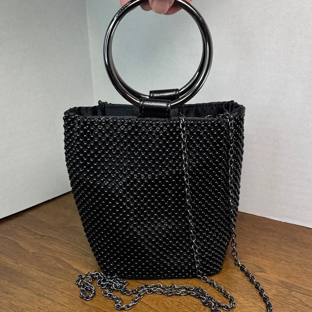 Jessica McClintock Gwen Ball Metal Mesh Ring Clutch Shoulder Dance Occasion Bag
